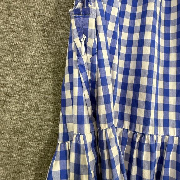 J. Crew Tiered Ruffle Sleeve Midi Dress Blue Gingham Size Medium AX872 - Picture 7 of 10